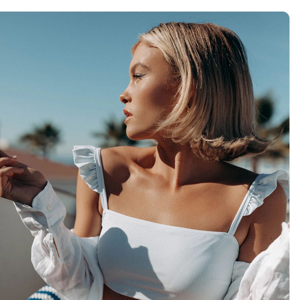 Light Blue pinstripe Ruffle Strap Crop Top